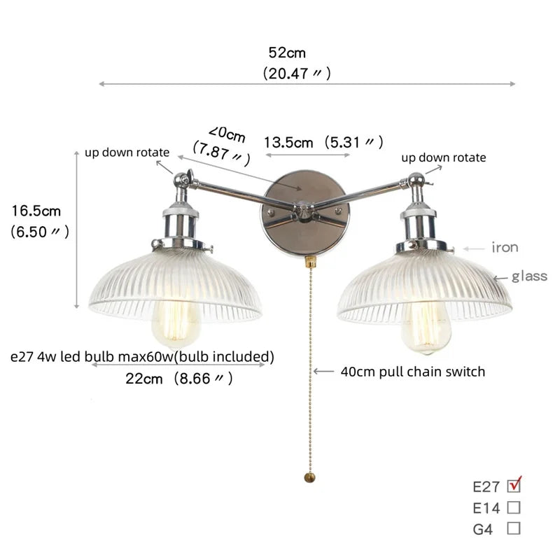 Afralia™ Vintage Gold 2-Head LED Wall Lamp for Aisle Hallway & Bedroom