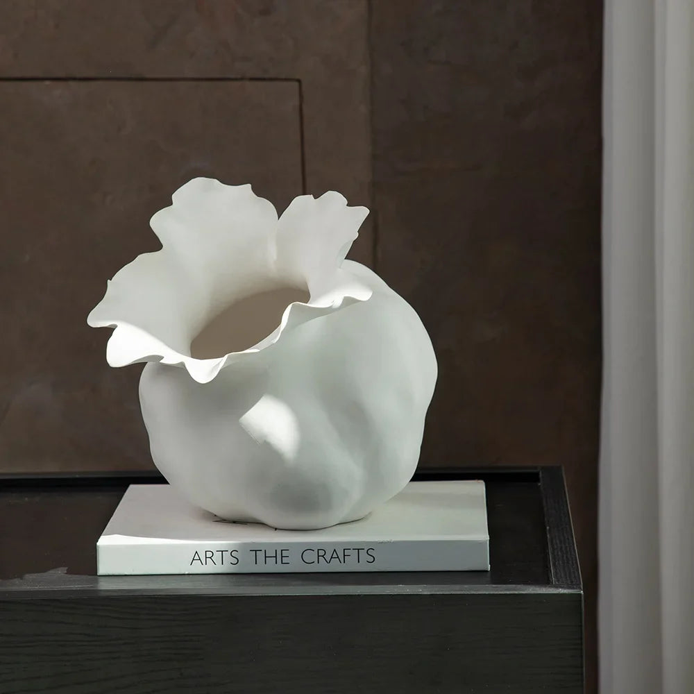 Afralia™ White Ceramic Prone Position Irregularity Flower Vase