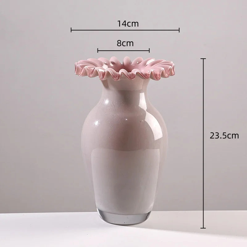 Afralia™ Pink Glass Vase Lace Flower Arrangement Hydroponics Terrarium Home Decor