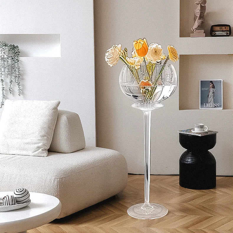 Afralia™ Oversized Transparent Glass Vase Luxury Floor Planter