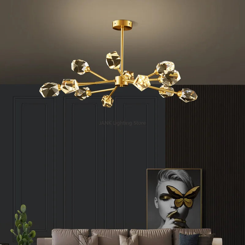 Afralia™ Black Gold Crystal Chandelier LED Light for Luxury Home Decor