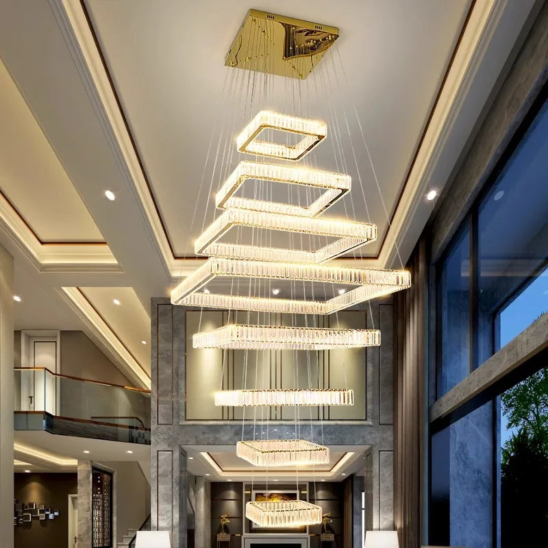 Afralia™ Crystal Chandelier Stair Pendant Lamp Living Room Pendant Lights Interior Lighting