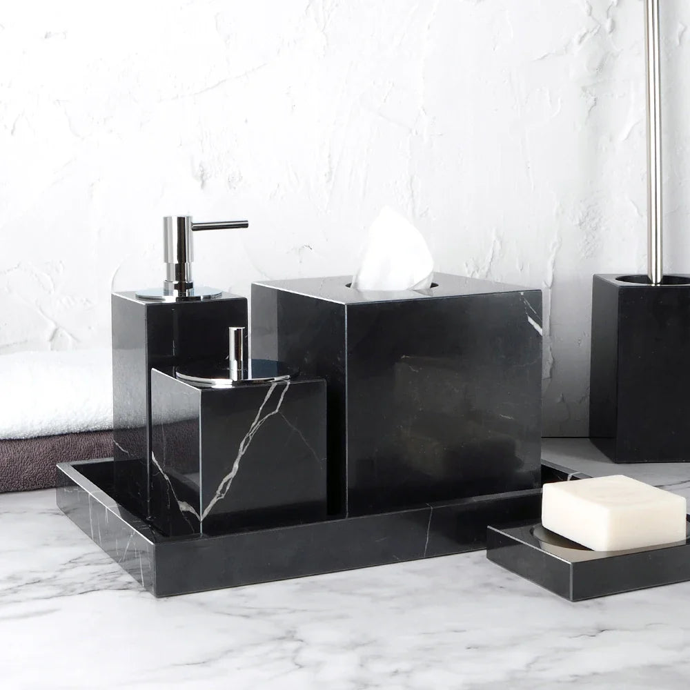 Afralia™ Nero Marquina Marble Bathroom Set - Luxury Bathroom Accessories