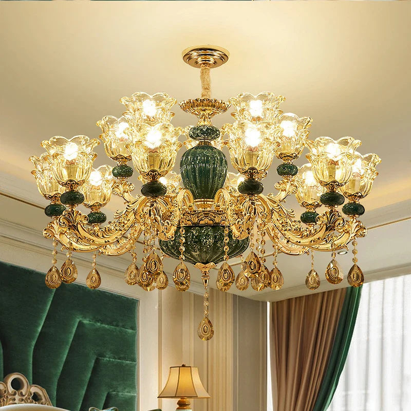 Afralia™ LED Crystal Ceramic Retro Ceiling Chandelier European Style Luxury Lamp