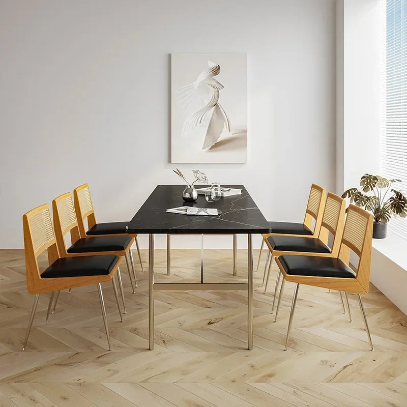 Afralia™ Rattan Plaited Backrest Dining Chair with Solid Wood Table