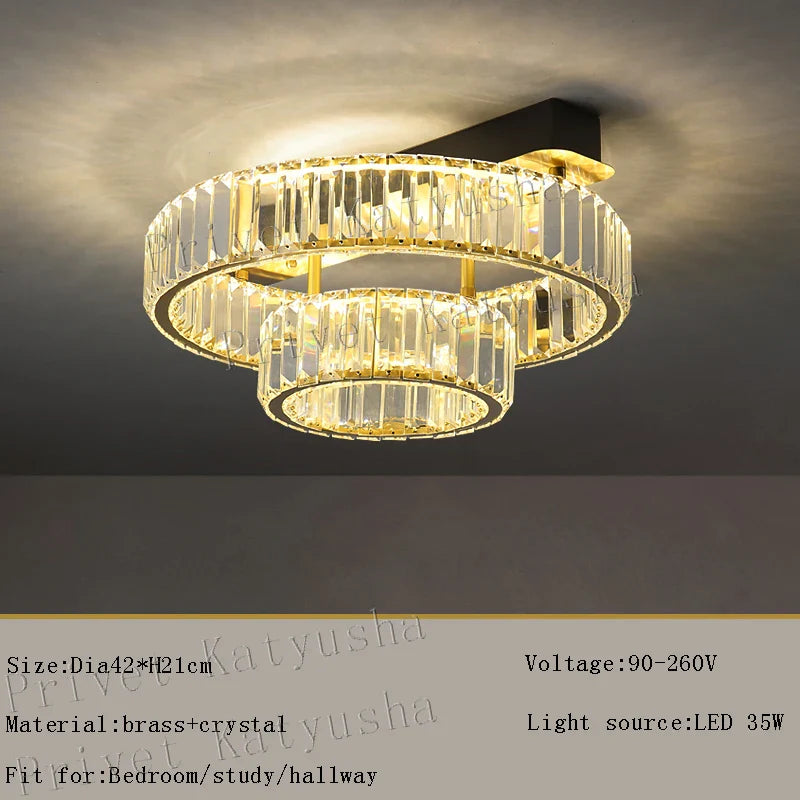 Afralia™ Gold Crystal Copper Ceiling Lamps LED Modern Home Room Decor Lighting