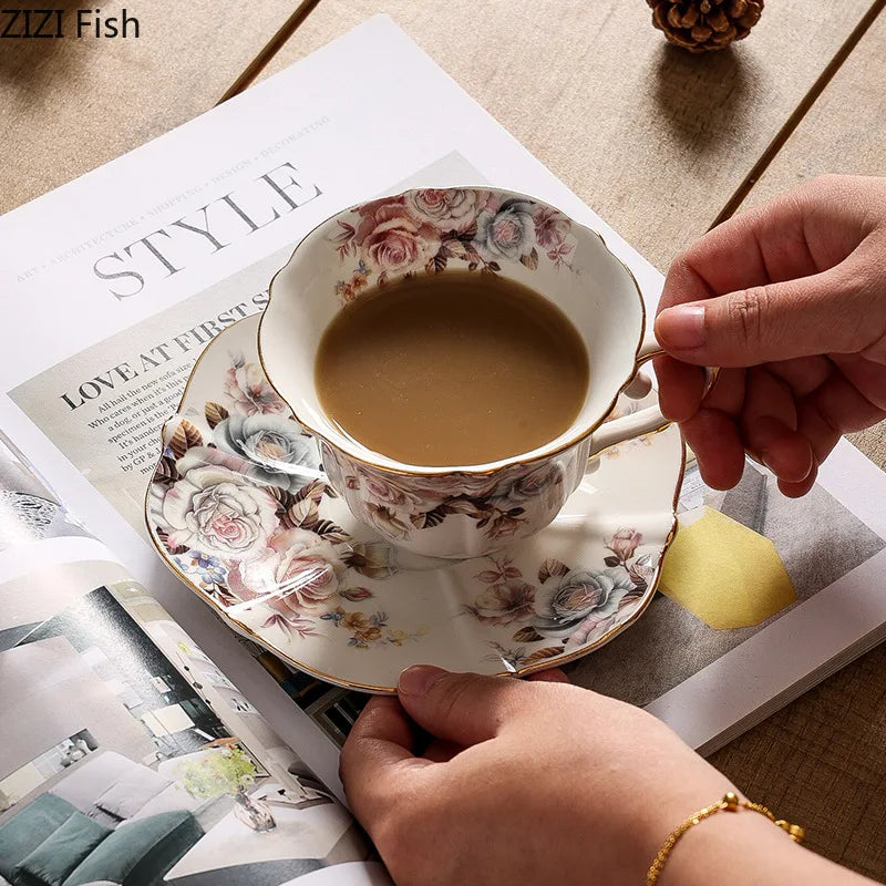 Afralia™ Lace Edge Ceramic Tea Cup & Saucer Set for Dining & Coffee Table