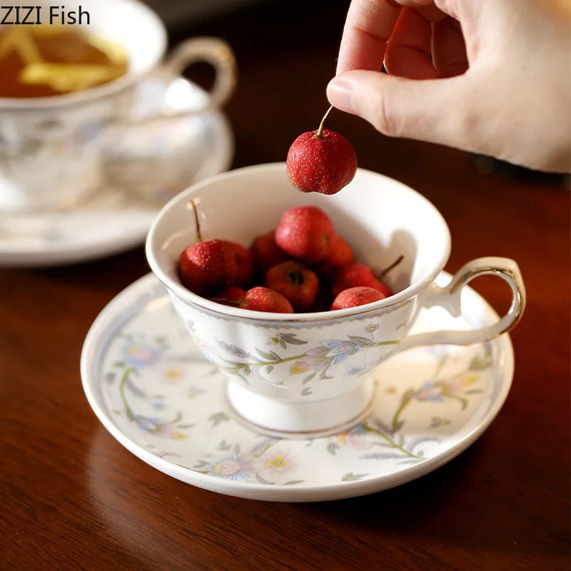 Afralia™ Lace Floral Ceramic Cup&saucer Set for Elegant Dining and Tea Time