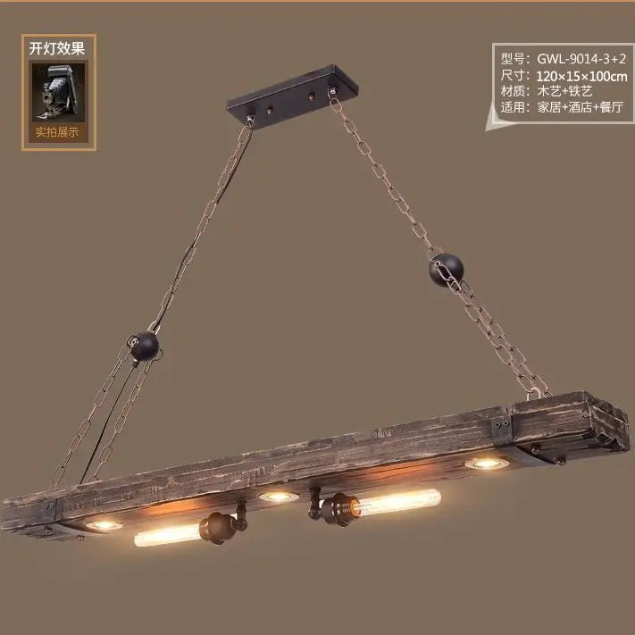 Afralia™ Retro Industrial Vintage Wood Chandelier for Coffee Restaurant Bar Spotlights