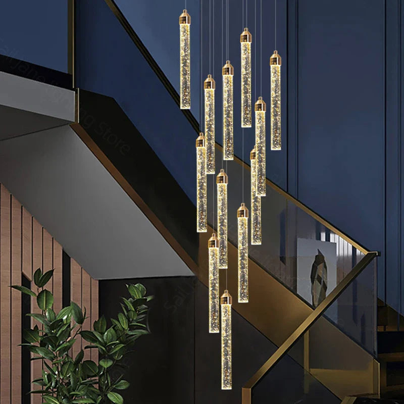 Afralia™ Crystal Staircase Chandelier LED Modern Interior Designer Gold Attic Lamps