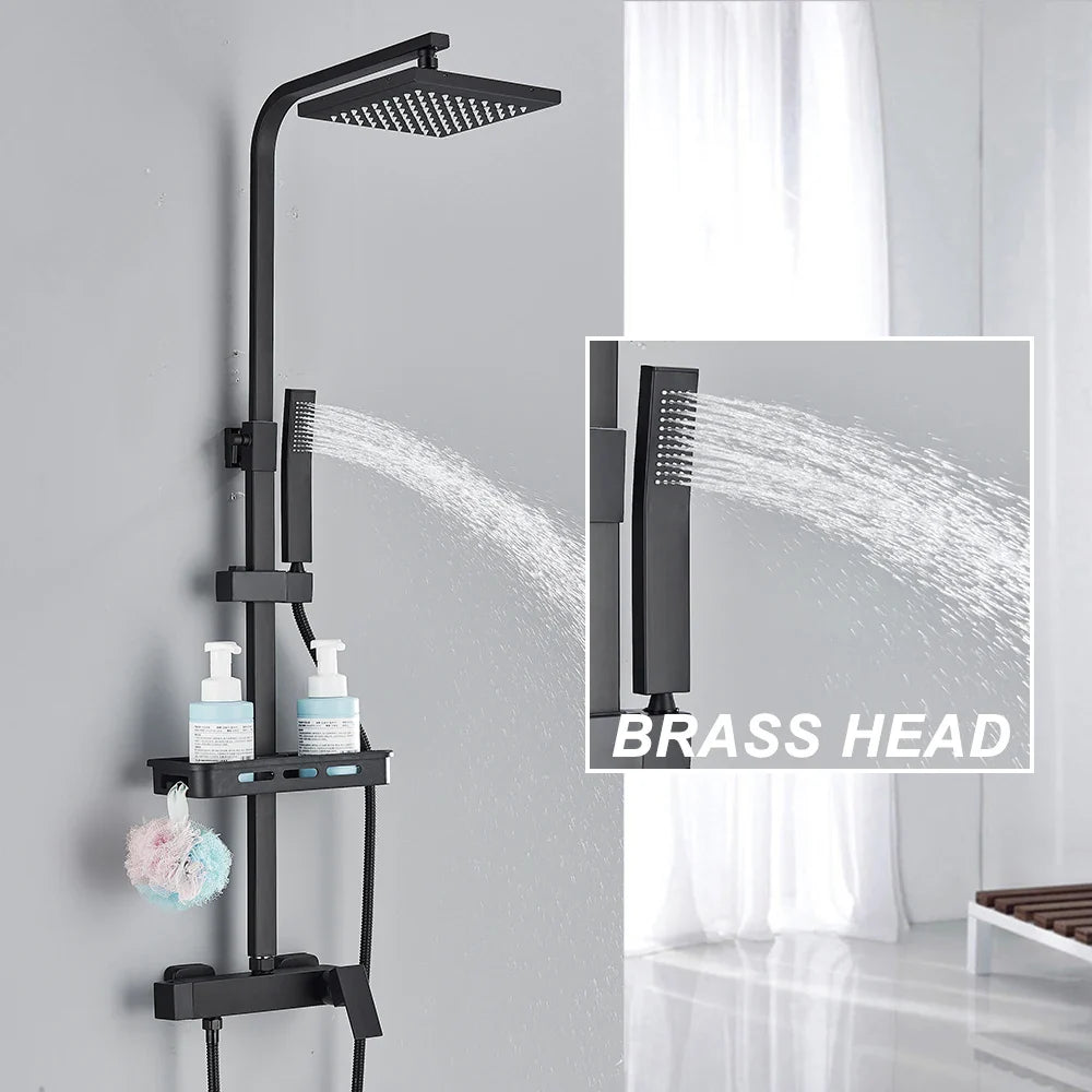 Afralia™ Black Rainfall Shower Faucet Set with Bathtub Tap and Height Adjust Shower Mixer