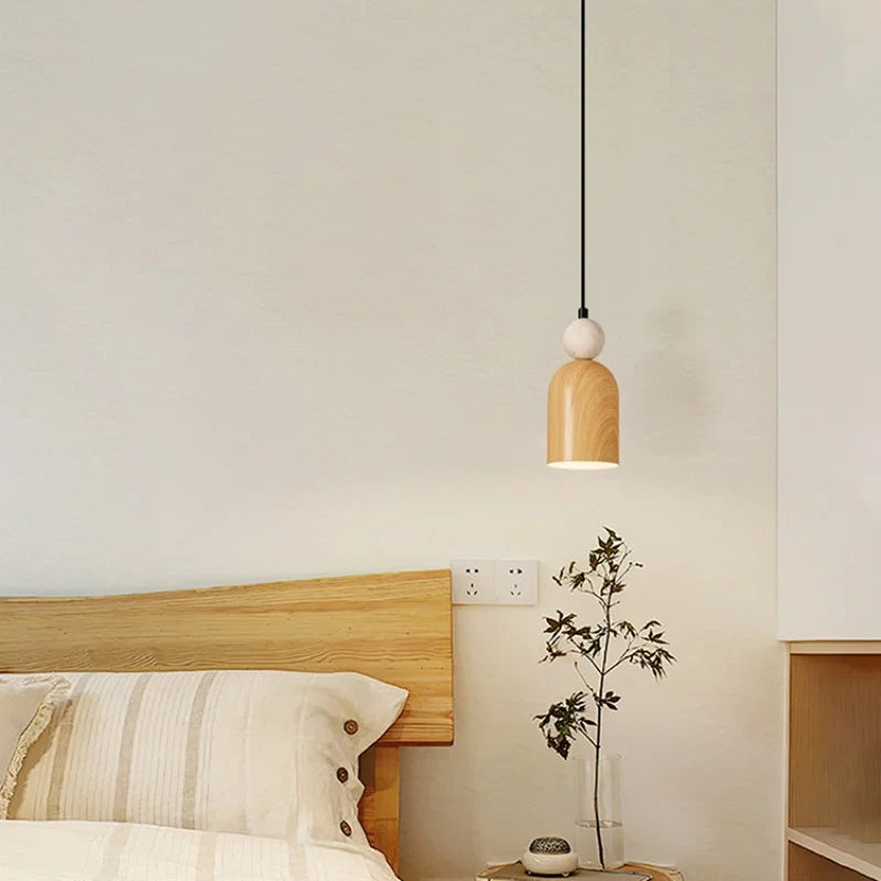 Afralia™ Yellow Iron LED Pendant Lamp Yellow Travertine Stone Ball in Wabi Sabi Style