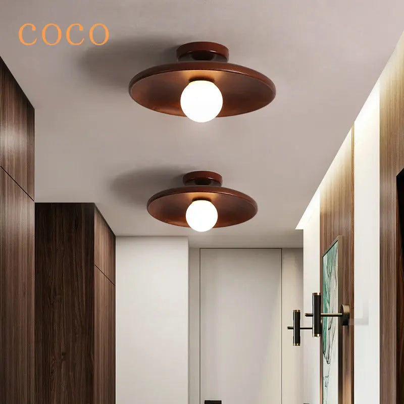 Afralia™ Wooden Disc LED Ceiling Lamp for Corridor, Living Room, Entrance, Balcony