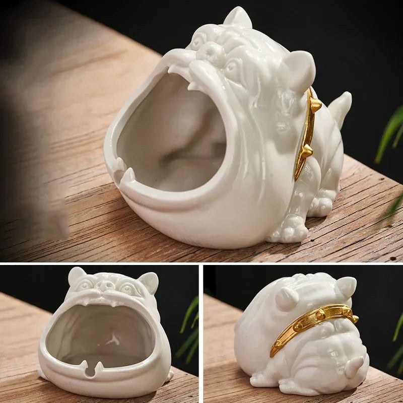 Afralia™ Bulldog Ceramic Ashtray | Desktop Smoking Accessory | Portable Weed Ash Tray