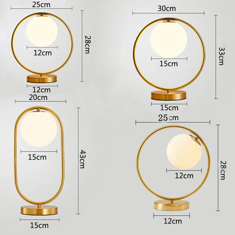 Afralia™ LED Brass Glass Table Lamp for Bedside Reading Desk - Modern Round Ring Design