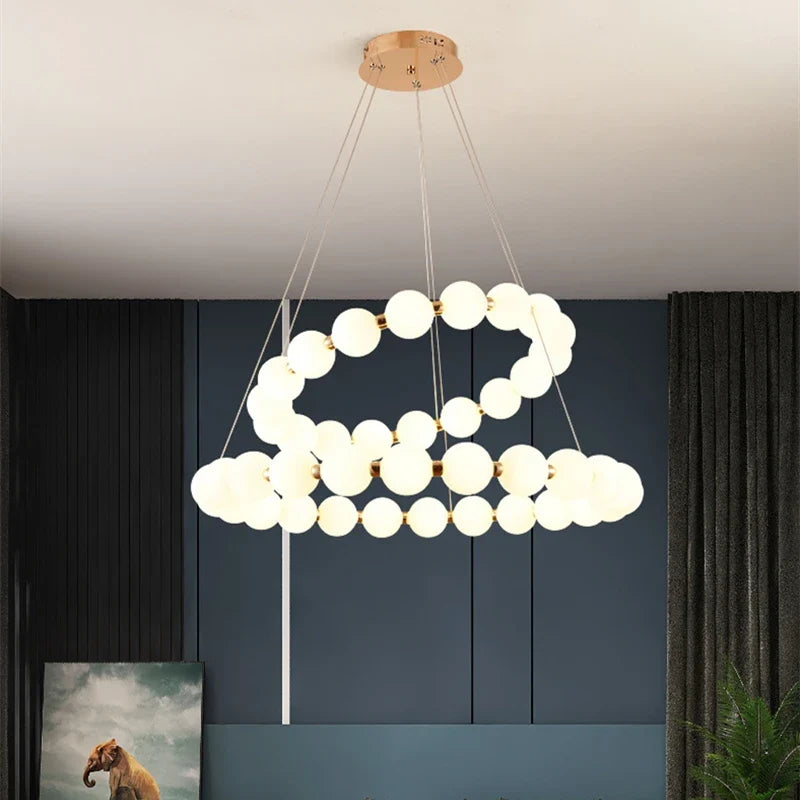 Afralia™ Nordic Magic Beans Double Layer LED Chandelier for Bedroom and Kitchen