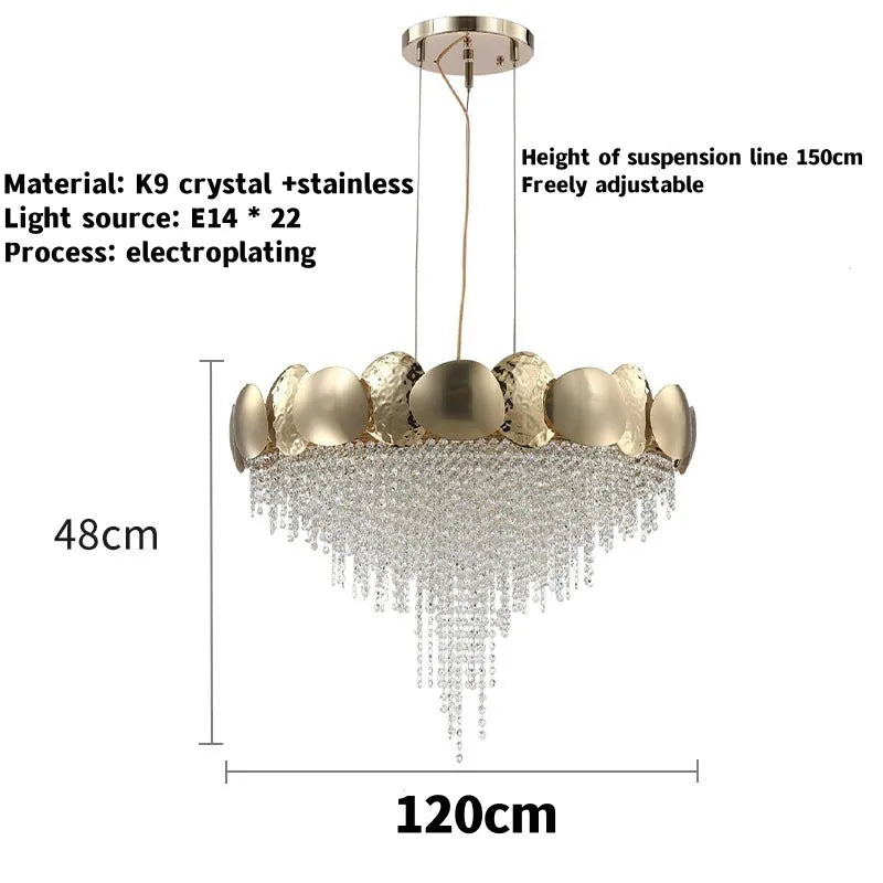 Afralia™ Gold Crystal LED Chandelier: Luxe Ceiling Lighting for Dining Room