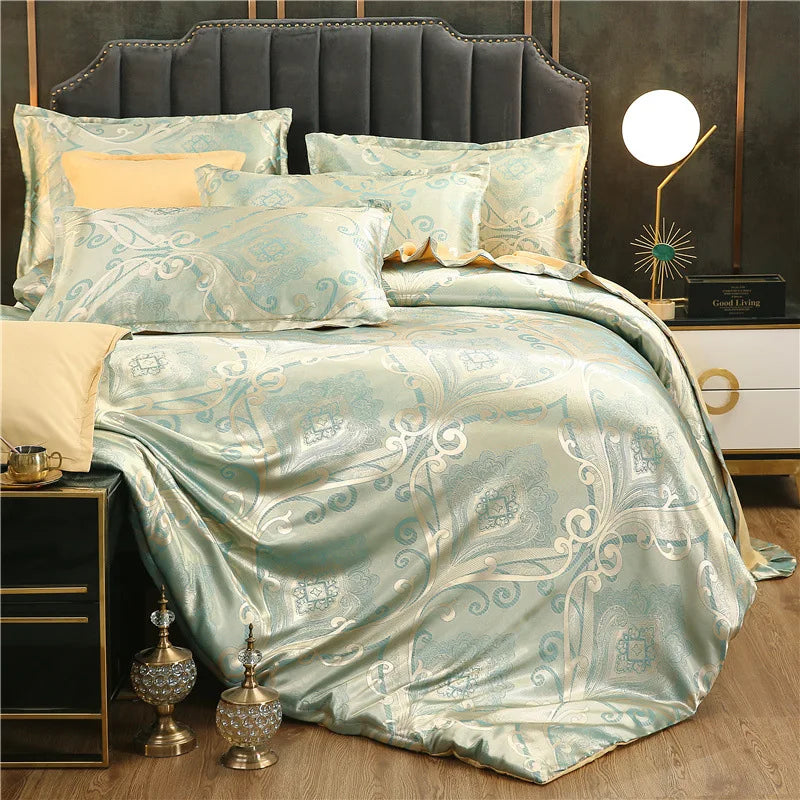 Afralia™ Satin Jacquard Summer Bedding Set - Solid Color Double Bed Duvet Kit