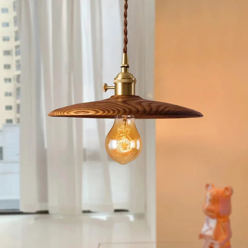 Afralia™ Nordic Wood LED Pendant Lights Vintage Copper Hanging Lamp for Kitchen Living Room