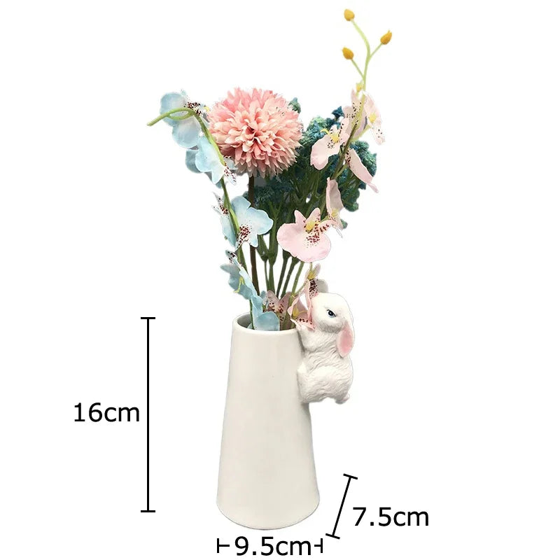 Afralia™ Lovely Rabbit Ceramic Vase Pot for Floral Arrangement, Table Decor & Aesthetic Room Appeal