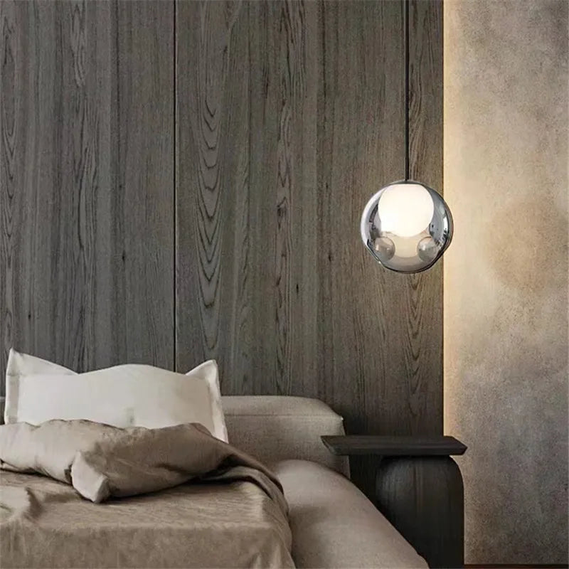 Afralia™ Nordic Glass Pendant Light Mini Copper LED Hanglamp for Bedroom, Living Room