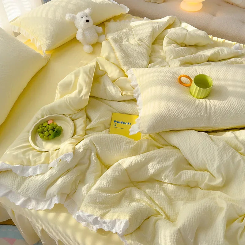 Afralia™ Summer Lace Ruffle Blanket - Skin-Friendly Cooling Quilt, Girly Fresh Style