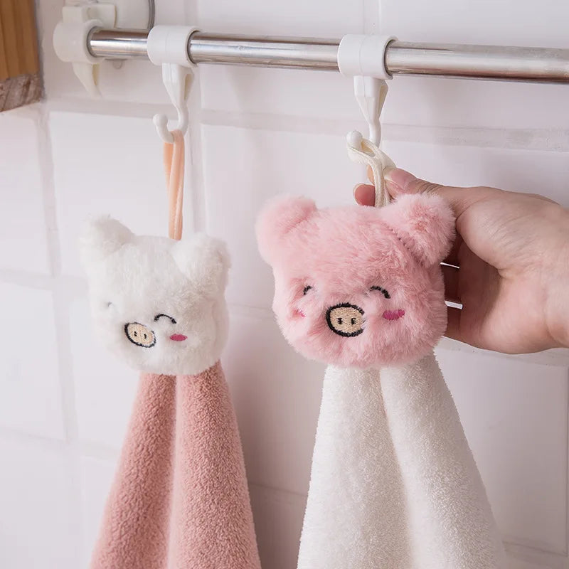 Afralia™ Piggy Pals Double-layer Coral Velvet Hand Towel for Kids & Kitchen
