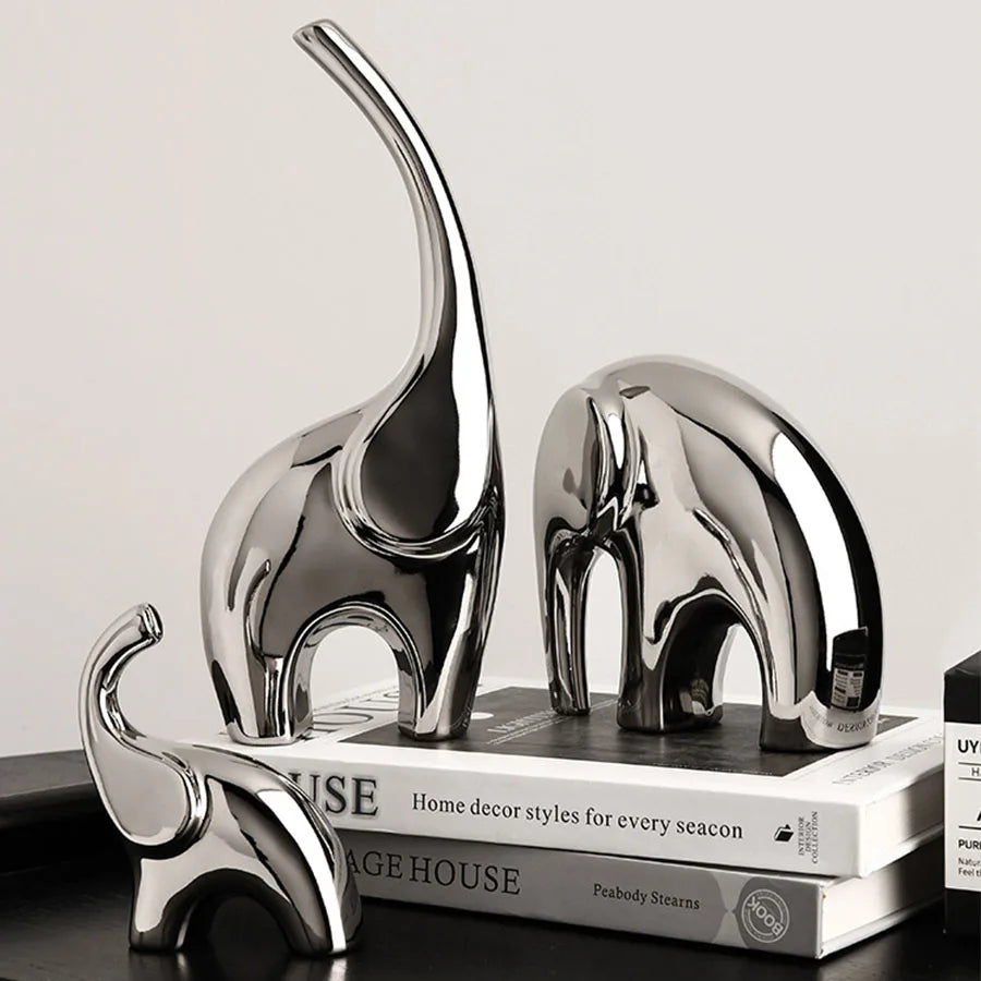 Silver Ceramics Elephant Figurine by Afralia™ - Nordic Home Decor Ornaments