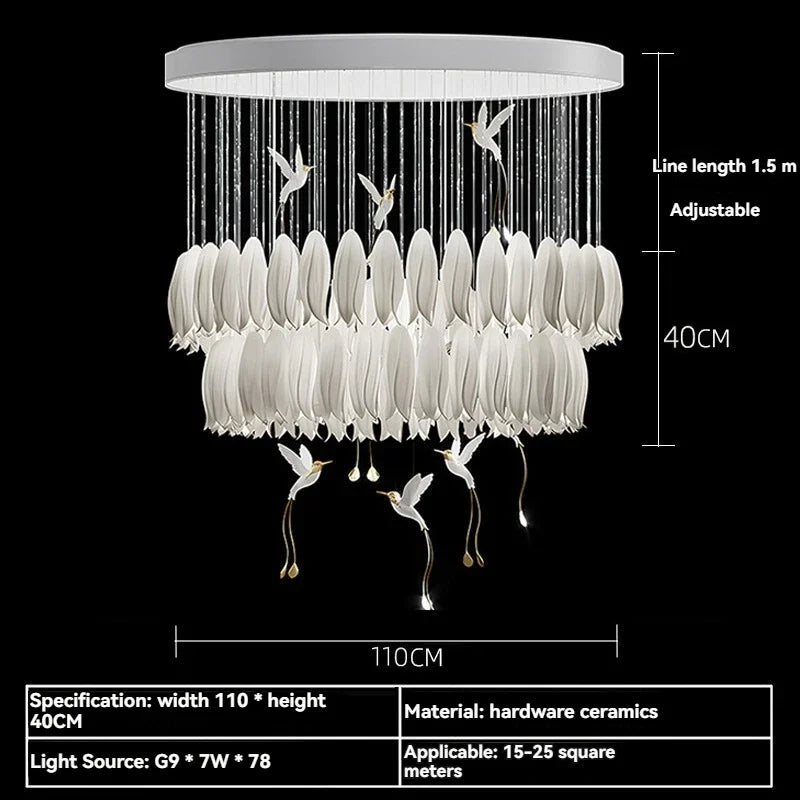 Afralia™ Ceramic Flower Chandelier for High Ceiling Staircase Loft Living Room
