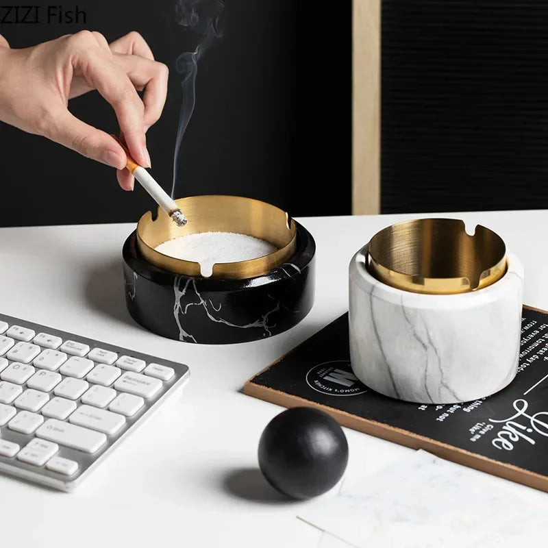 Afralia™ Gold Plated Marble Texture Ashtray - Smoking Accessories Weed Tray