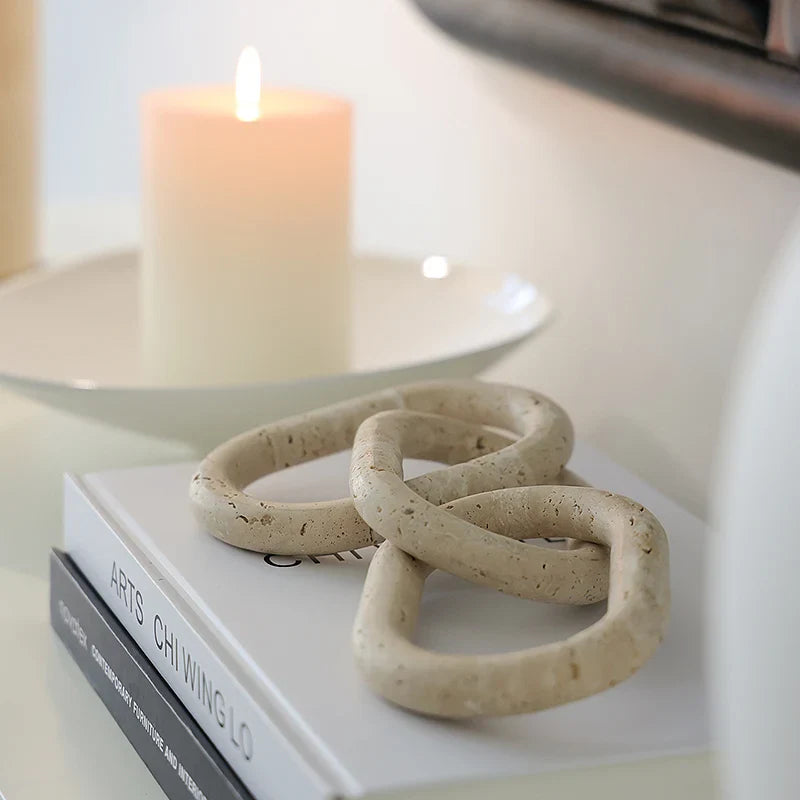 Rustic Travertine Marble Chain Link Decor Objects for Coffee Table and Bookshelf by Afralia™