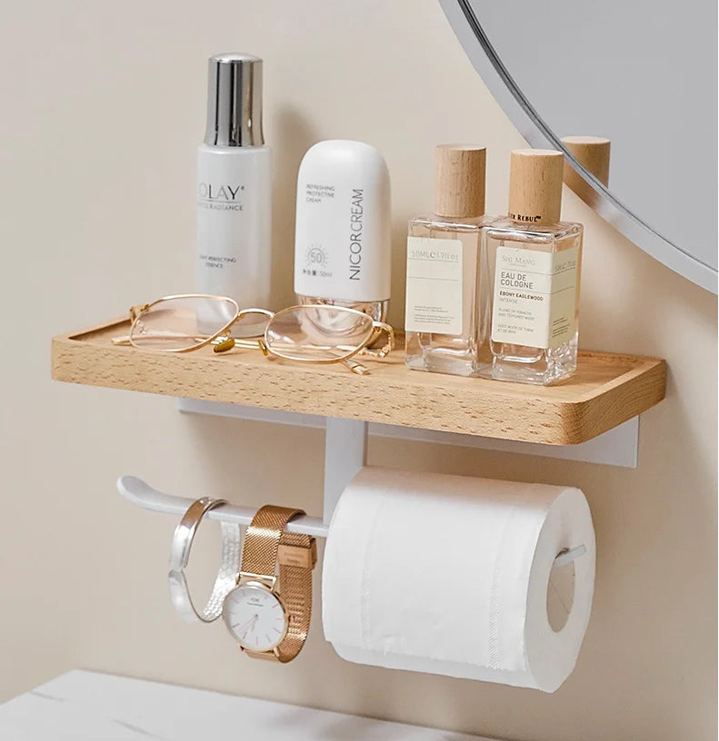 Afralia™ Wood Toilet Paper Holder Tissue Box Facial Tissue Phone Rack Organizer