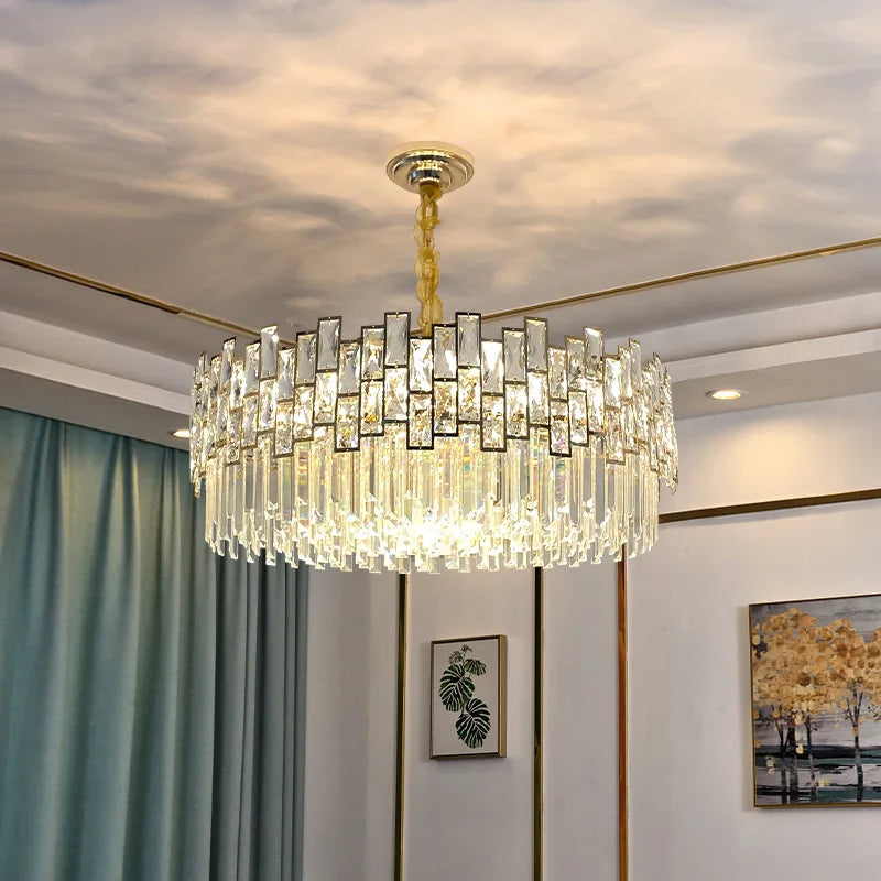 Afralia™ Gold Black Crystal LED Chandelier, Round Oval Living Room Ceiling Light