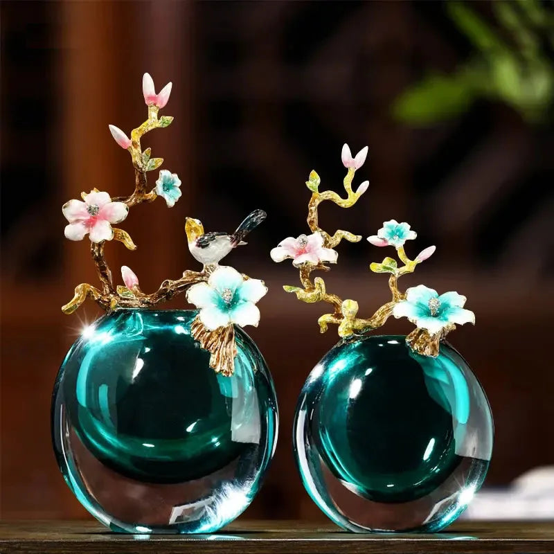 Afralia™ Enamel Small Ornaments & Glass Vases: New Chinese Style Home Decor for Living Room