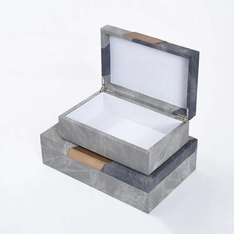 Afralia™ Grey Marble Pattern Leather Storage Box Jewelry Container Desktop Organizer