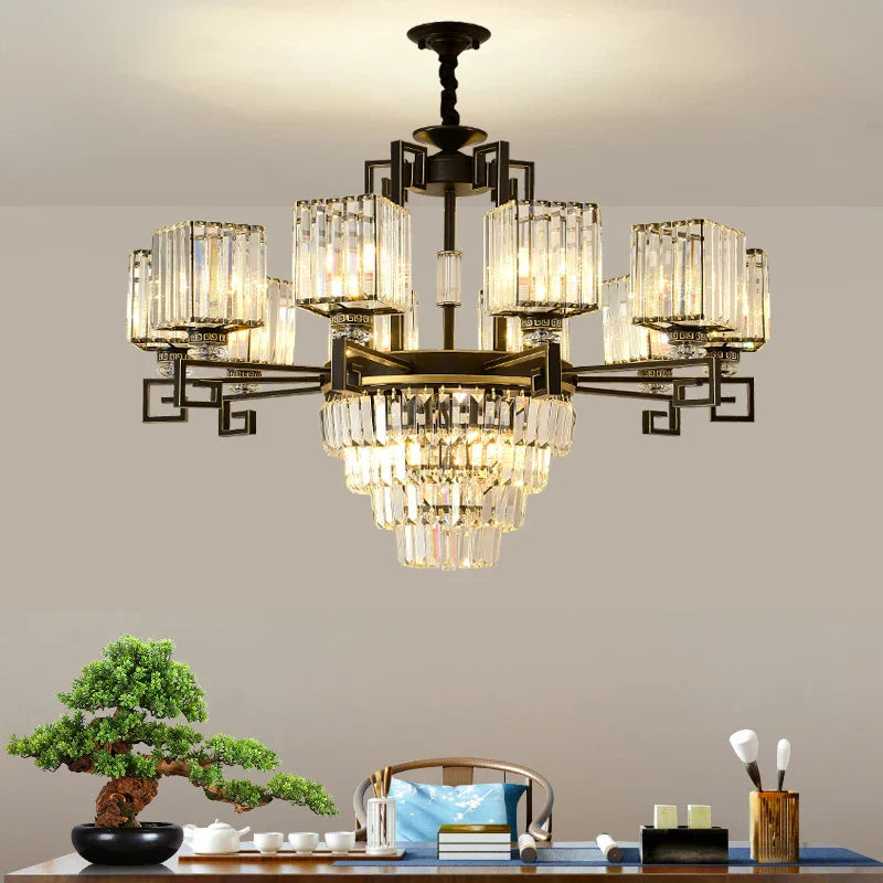 Afralia™ Zen Crystal Chandelier - Luxury Chinese Style Lighting for Home, Study, and Teahouse