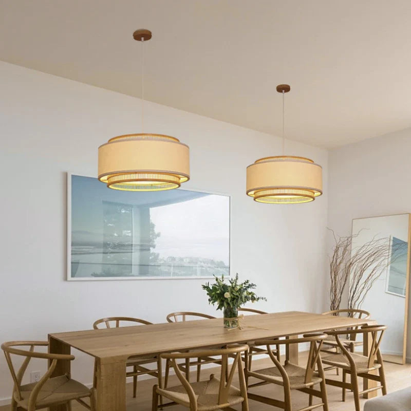 Afralia™ Japanese Bamboo Chandelier Pendant Light for Living Dining Bedroom - Quiet Style Icon