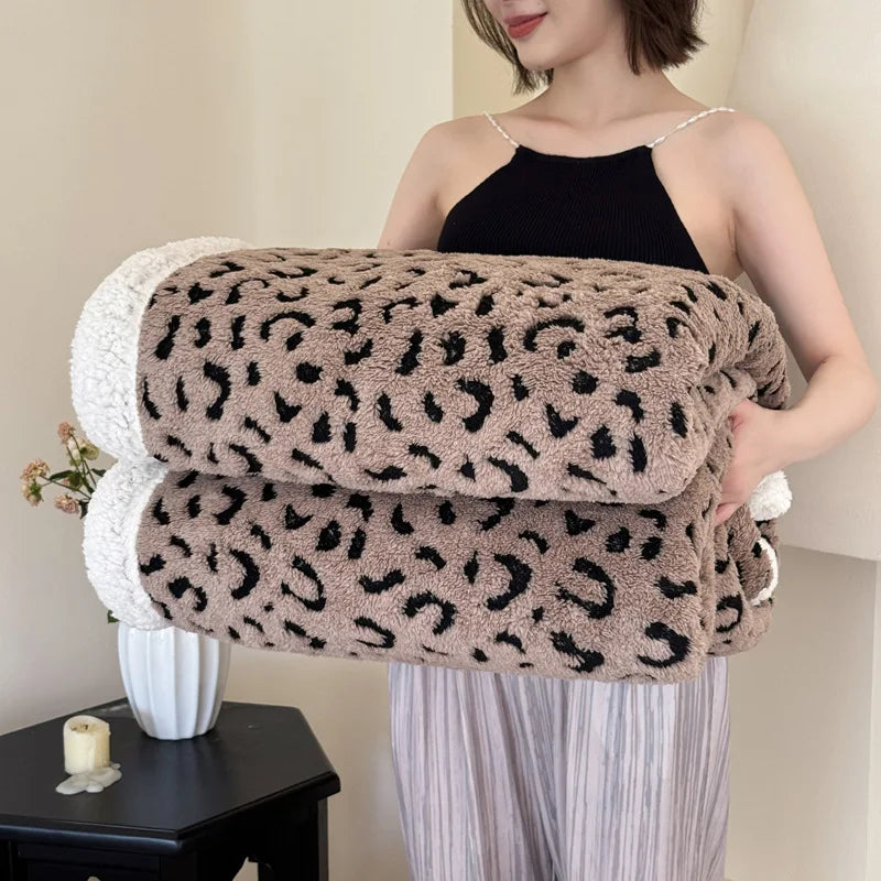 Afralia™ Leopard Print Double Layered Wool Blanket-Irresistibly Soft & Warm