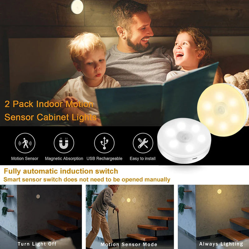 Afralia™ Motion Sensor LED Night Light Rechargeable Dimmable Lamp for Bedroom Kitchen Cabinet