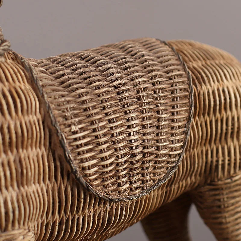 Afralia™ Rattan Texture Horse Statue Home Decoration - Resin Animal Figurine