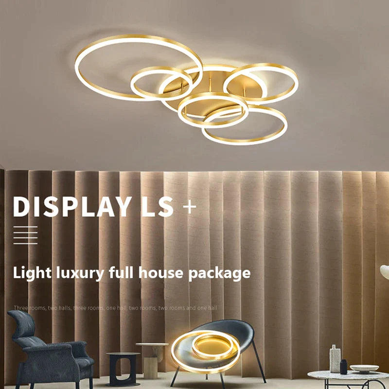 Afralia™ Luxury LED Ceiling Light for Home Decor - Dimmable Gold Chandelier