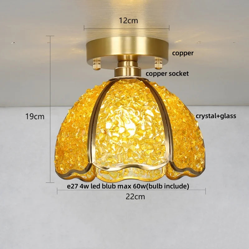 Afralia™ Handcrafted Glass Crystal Copper Ceiling Light Fixture for Dining Bedroom Kitchen