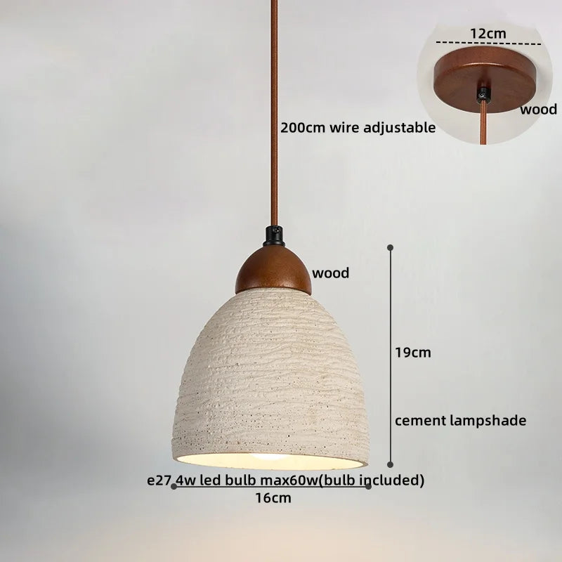 Afralia™ Wood Cement Pendant Light Fixture Adjustable LED Modern Nordic Hang Lamp