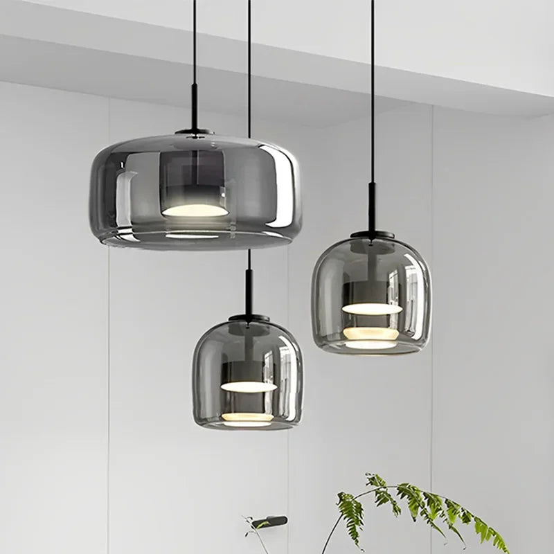 Afralia™ Modern Glass LED Pendant Light | Amber Suspension Chandelier for Elegant Home Decor