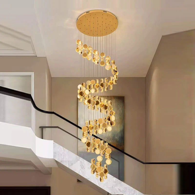 Afralia™ Crystal Chandelier Stair Pendant Lamp Living Room Lighting