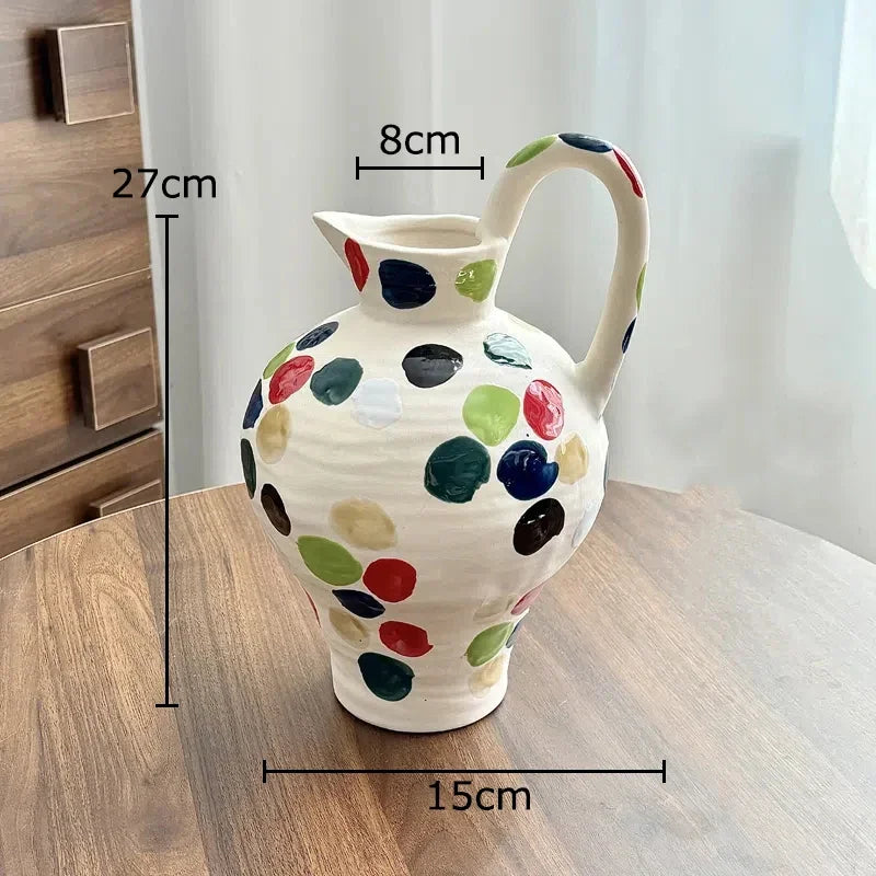 Afralia™ Colorful Dot Ceramic Vase for Desk Decoration and Floral Arrangement