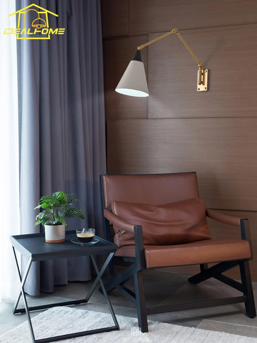 Afralia™ Gold Lustre Copper Swing Arm Wall Lamp LED E27 for Villa Bedroom Study