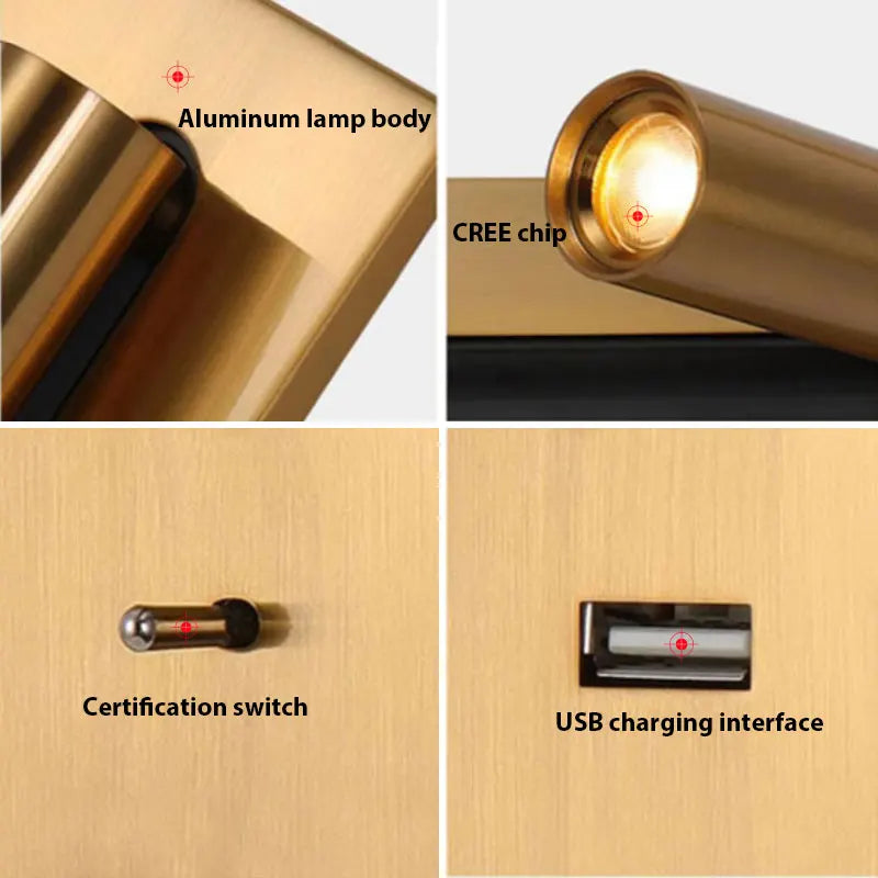 Afralia™ LED Wall Sconce Adjustable Reading Light for Hotel Bedroom, USB Charging