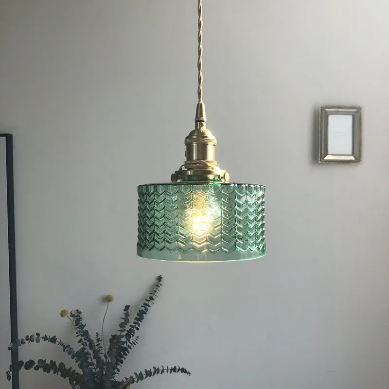 Afralia™ Green Glass LED Hanging Light Fixture Copper Socket Modern Pendant Lamp