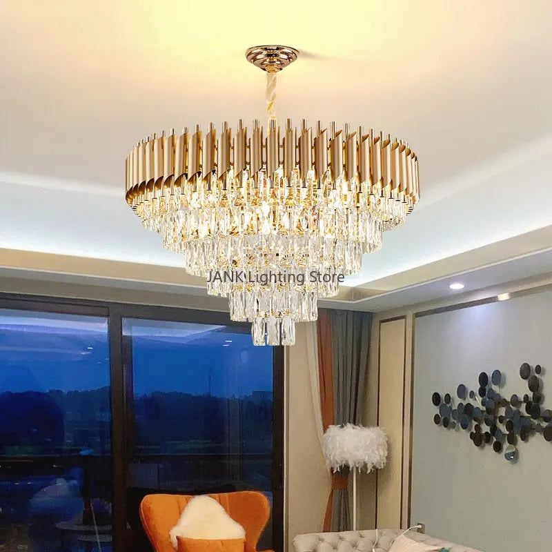 Afralia™ Gold Crystal LED Pendant Light: Modern Luxury Suspension Lamp for Living Room & Restaurant